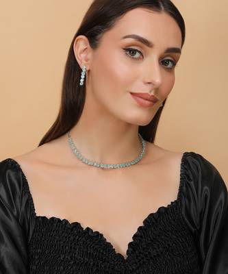 silver plated green turquoise cz necklace set for women 3