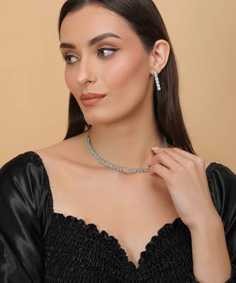 silver plated green turquoise cz necklace set for women 4