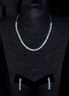 silver plated green turquoise cz necklace set for women 5