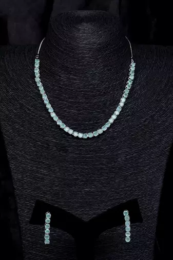silver plated green turquoise cz necklace set for women