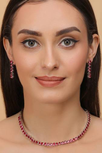 Silver Plated Hydro RedRuby Stone CZ Necklace 