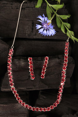 rose gold plated red cz stone necklace set for women 2