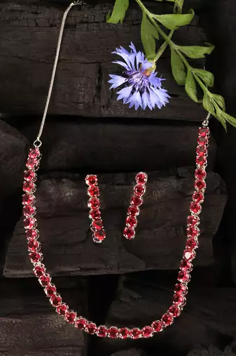 rose gold plated red cz stone necklace set for women