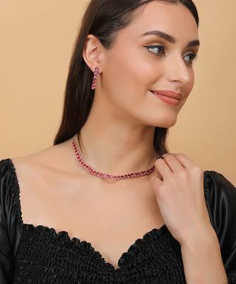 rose gold plated red cz stone necklace set for women 3