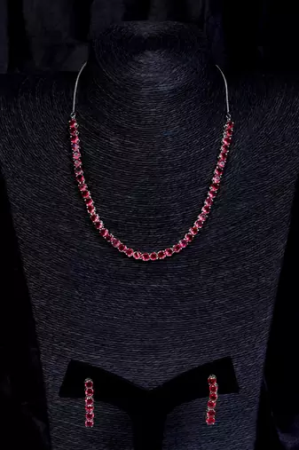 rose gold plated red cz stone necklace set for women