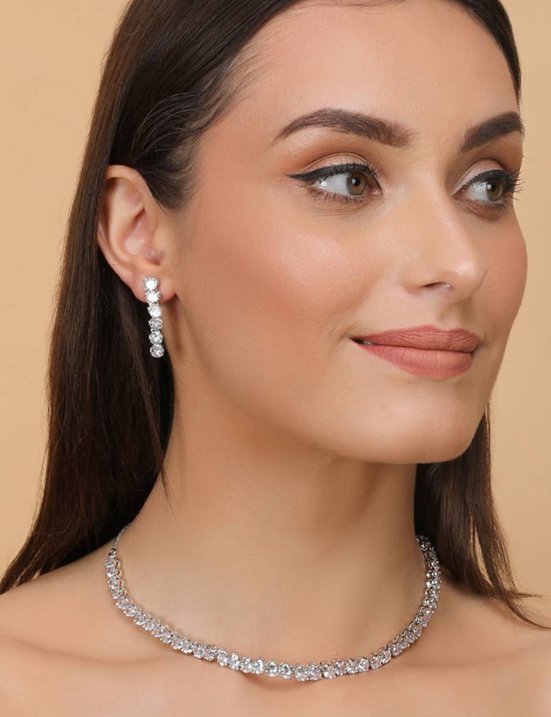 Silver Plated CZ Diamond Necklace
