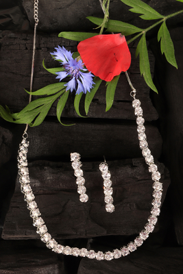 silver plated cz stone necklace set for women 2