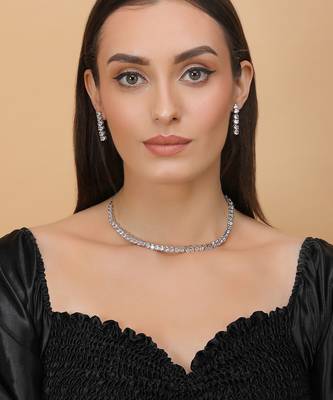 silver plated cz stone necklace set for women 3