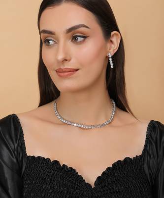 silver plated cz stone necklace set for women 4