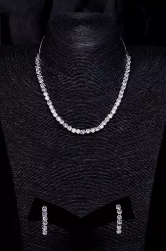 silver plated cz stone necklace set for women