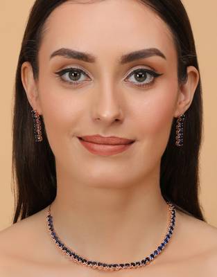 rose gold blue stone cz necklace set for women 1