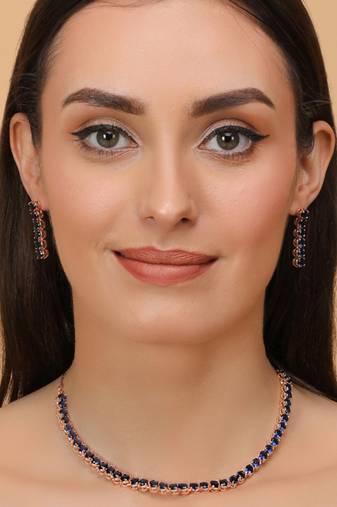 Rose Gold Plated Blue Stone CZ Necklace 