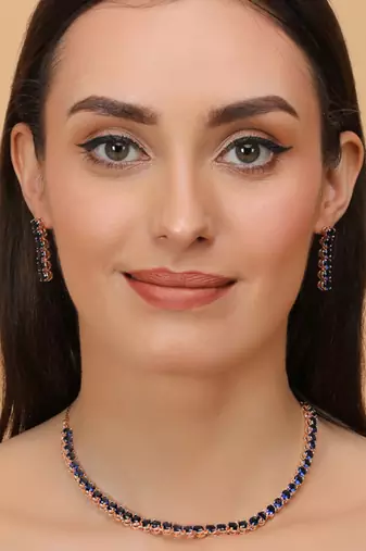 Rose Gold Plated Blue Stone CZ Necklace 