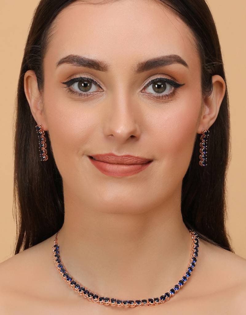 Rose Gold Plated Blue Stone CZ Necklace 
