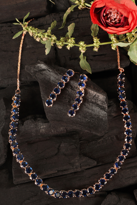 rose gold blue stone cz necklace set for women 2