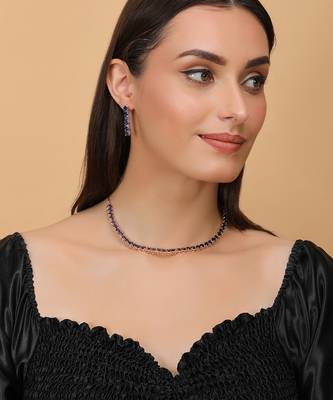 rose gold blue stone cz necklace set for women 3