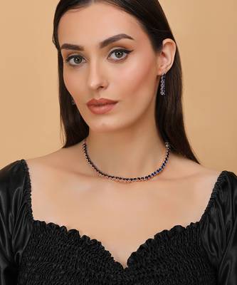 rose gold blue stone cz necklace set for women 4