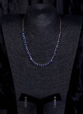 rose gold blue stone cz necklace set for women 5