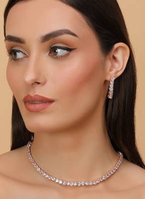 rose gold plated cz solitaire necklace set for women 1