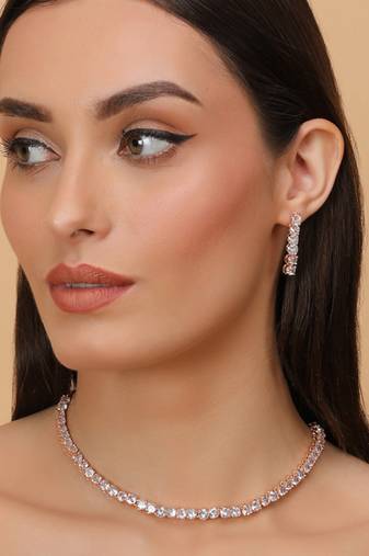 Rose Gold Plated CZ Diamond Necklace 
