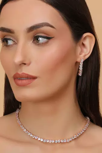 Rose Gold Plated CZ Diamond Necklace 