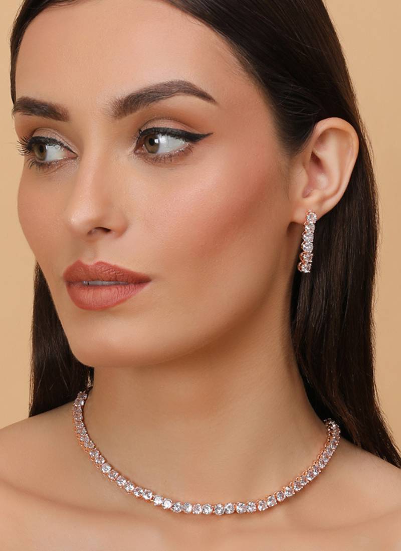 Rose Gold Plated CZ Diamond Necklace 