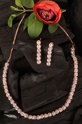 rose gold plated cz solitaire necklace set for women 2