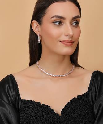rose gold plated cz solitaire necklace set for women 3
