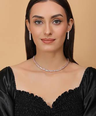 rose gold plated cz solitaire necklace set for women 4