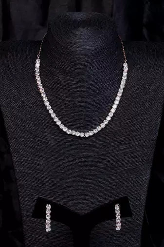 rose gold plated cz solitaire necklace set for women