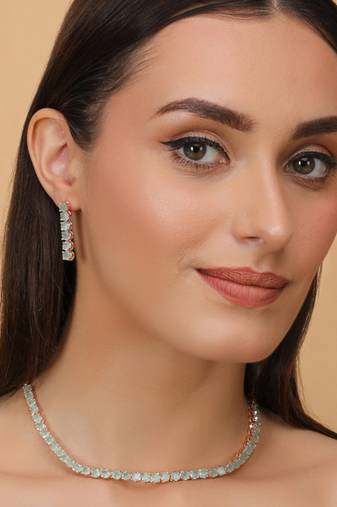 Rose Gold Plated Green Turquoise Stone CZ Necklace 