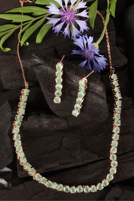 rose gold turquoise cz necklace set for women 2