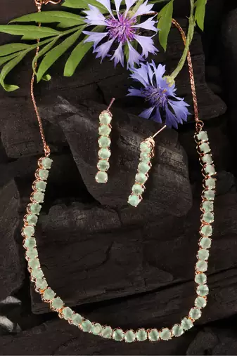 rose gold turquoise cz necklace set for women