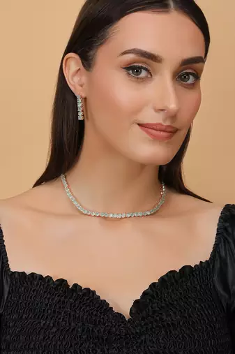 rose gold turquoise cz necklace set for women