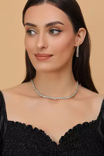rose gold turquoise cz necklace set for women