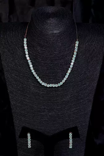 rose gold turquoise cz necklace set for women