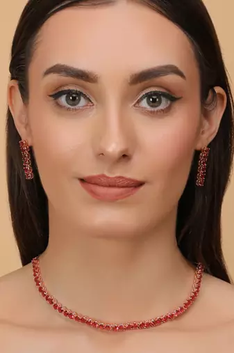 Rose Gold Plated Hydro RedRuby Stone CZ Necklace