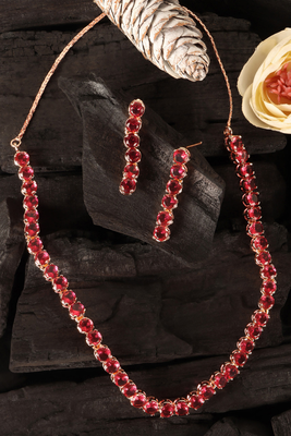 rose gold hydro ruby cz necklace set for women 2