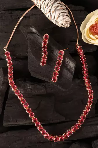 rose gold hydro ruby cz necklace set for women
