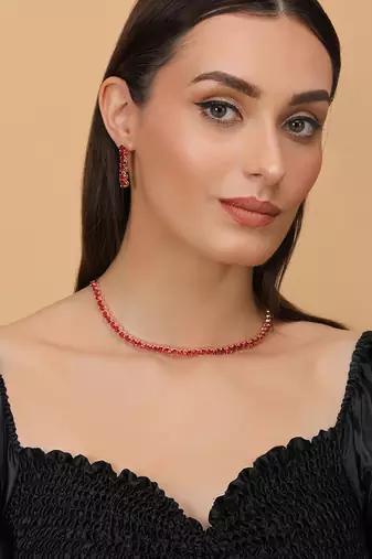 rose gold hydro ruby cz necklace set for women