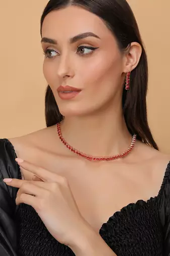 rose gold hydro ruby cz necklace set for women
