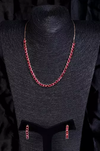 rose gold hydro ruby cz necklace set for women