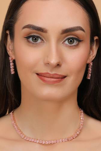 Rose Gold Plated Pink Stone CZ Necklace