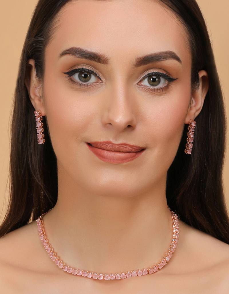 Rose Gold Plated Pink Stone CZ Necklace