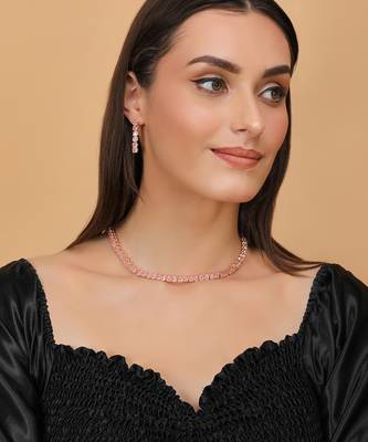 rose gold plated pink stone cz necklace set for women 3