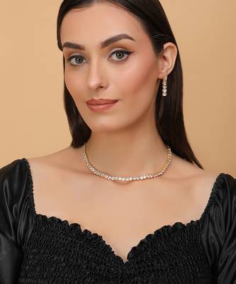 gold plated cz diamond solitaire necklace set for women 3