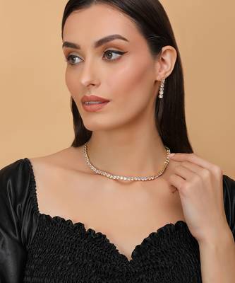 gold plated cz diamond solitaire necklace set for women 4