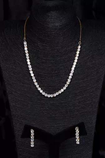 gold plated cz diamond solitaire necklace set for women