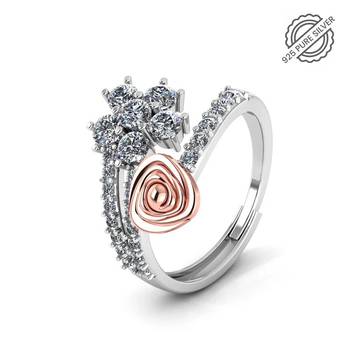925 sterling silver dual tone floral heart adjustable ring for women 1