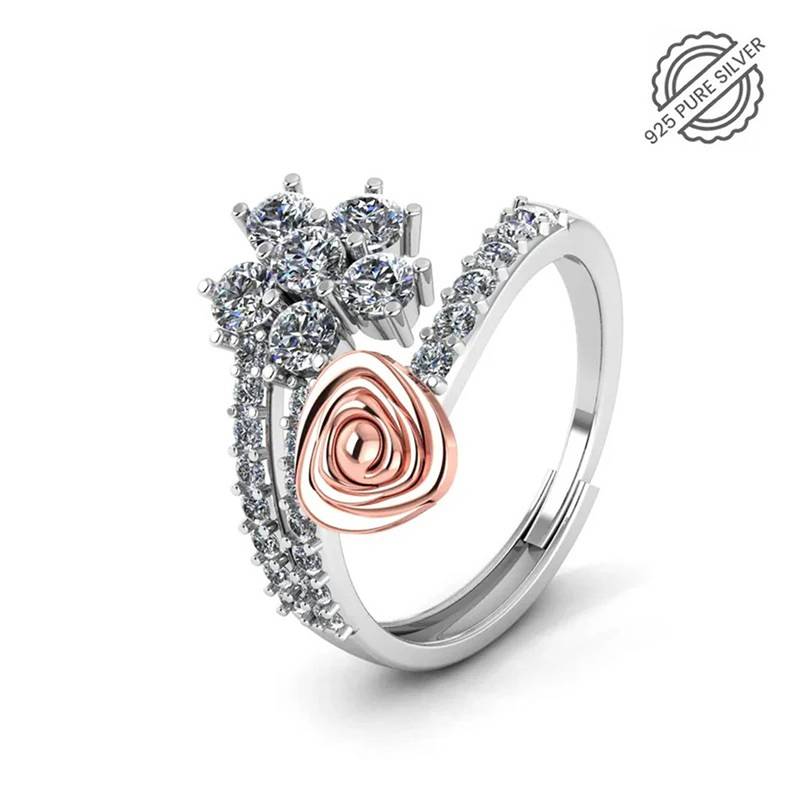 Pure 925 silver moissanite everyday rose ring for women